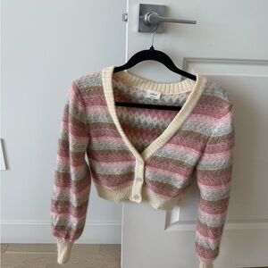 Aritzia Pink, Cream, and Gray Striped Cardigan